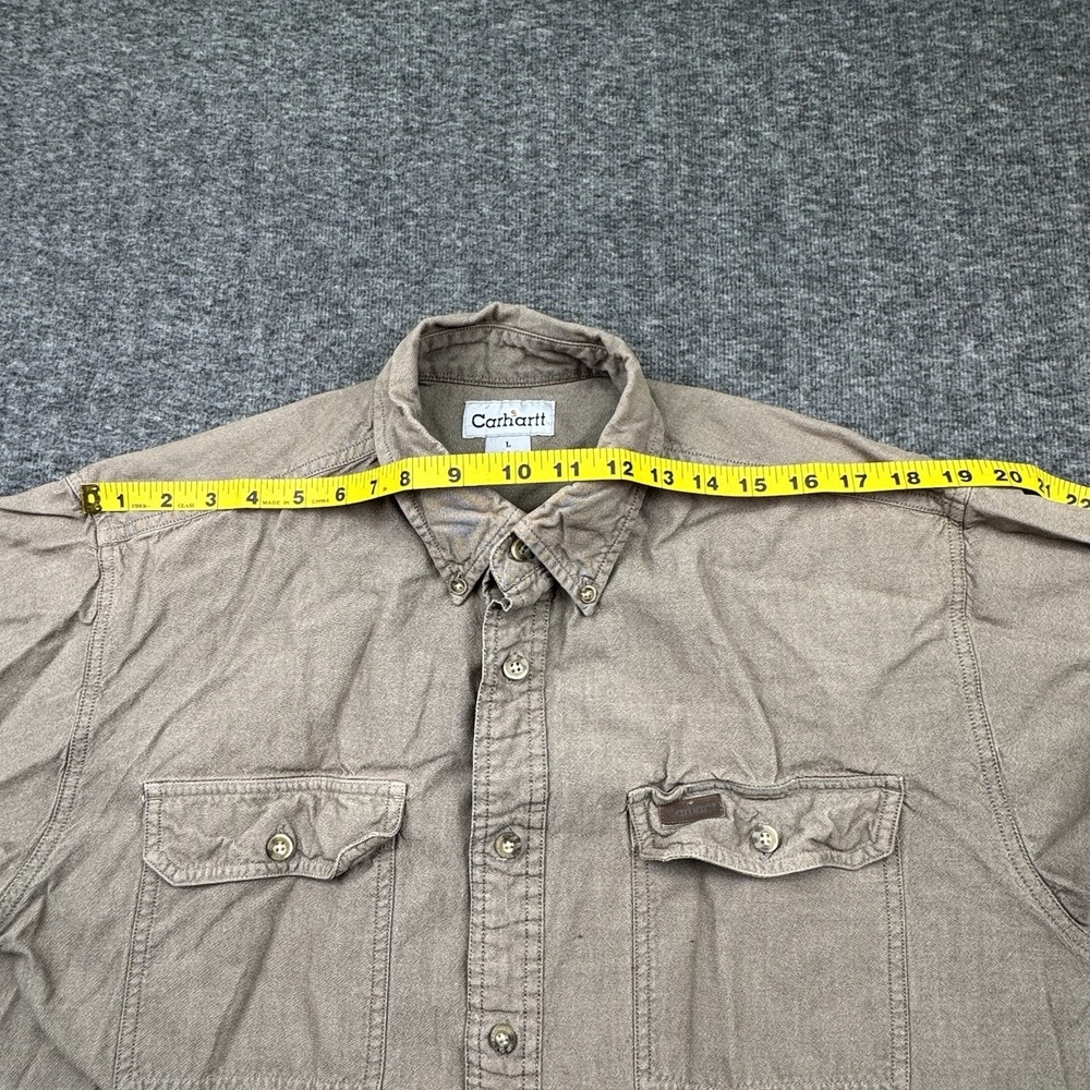 Carhartt Shirt Mens Large Tan Plaid Button Down Short Sleeve Workwear S118 MSC - Picture 9 of 16